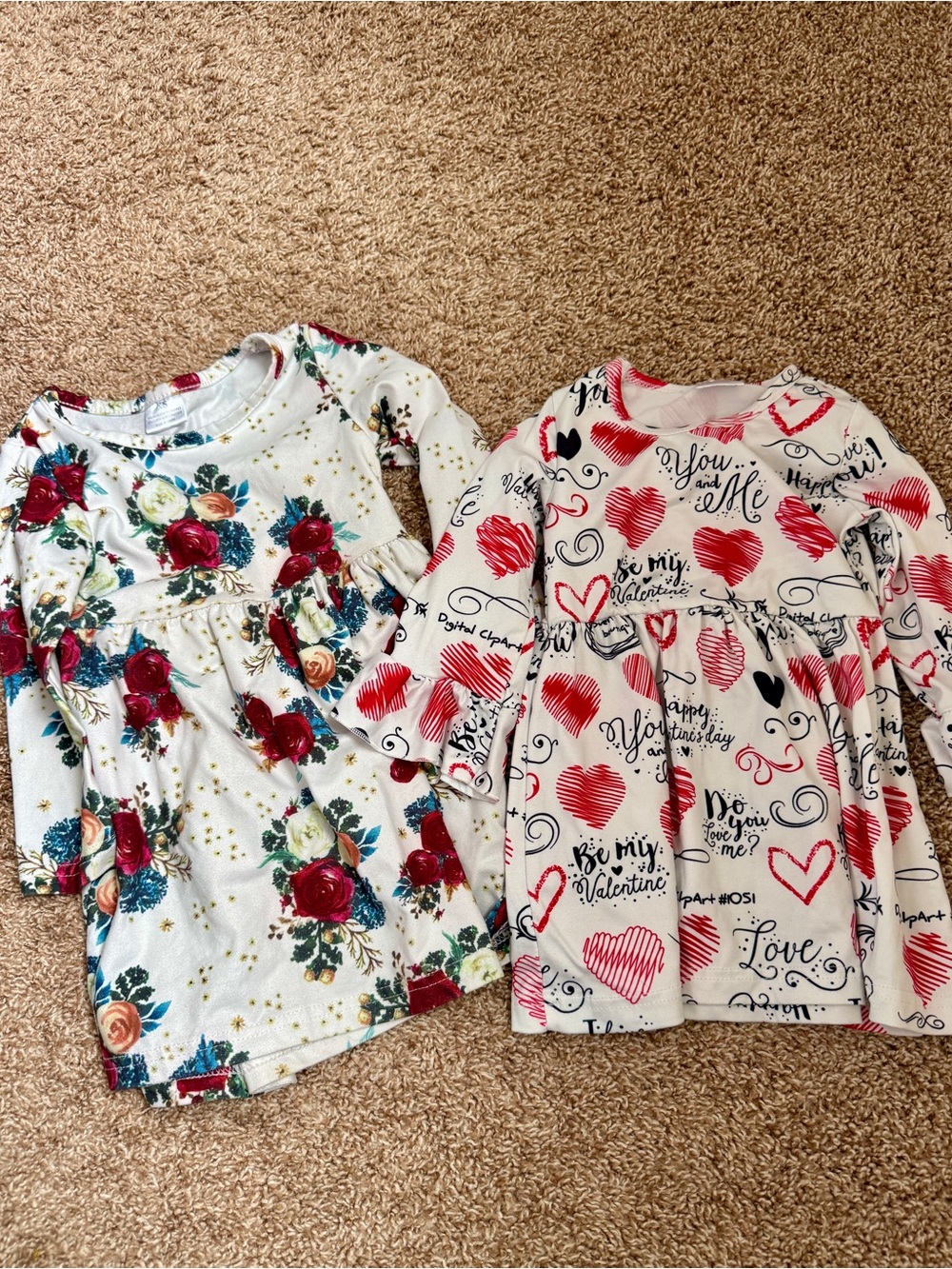 2 Pack Long Sleeve Dress Bundle Floral and Hearts